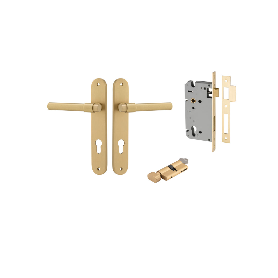 Helsinki Lever - Oval Backplate Entrance Kit with High Security Lock Brushed Gold PVD