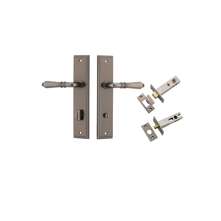 Sarlat Lever - Stepped Backplate Privacy Kit Distressed Nickel
