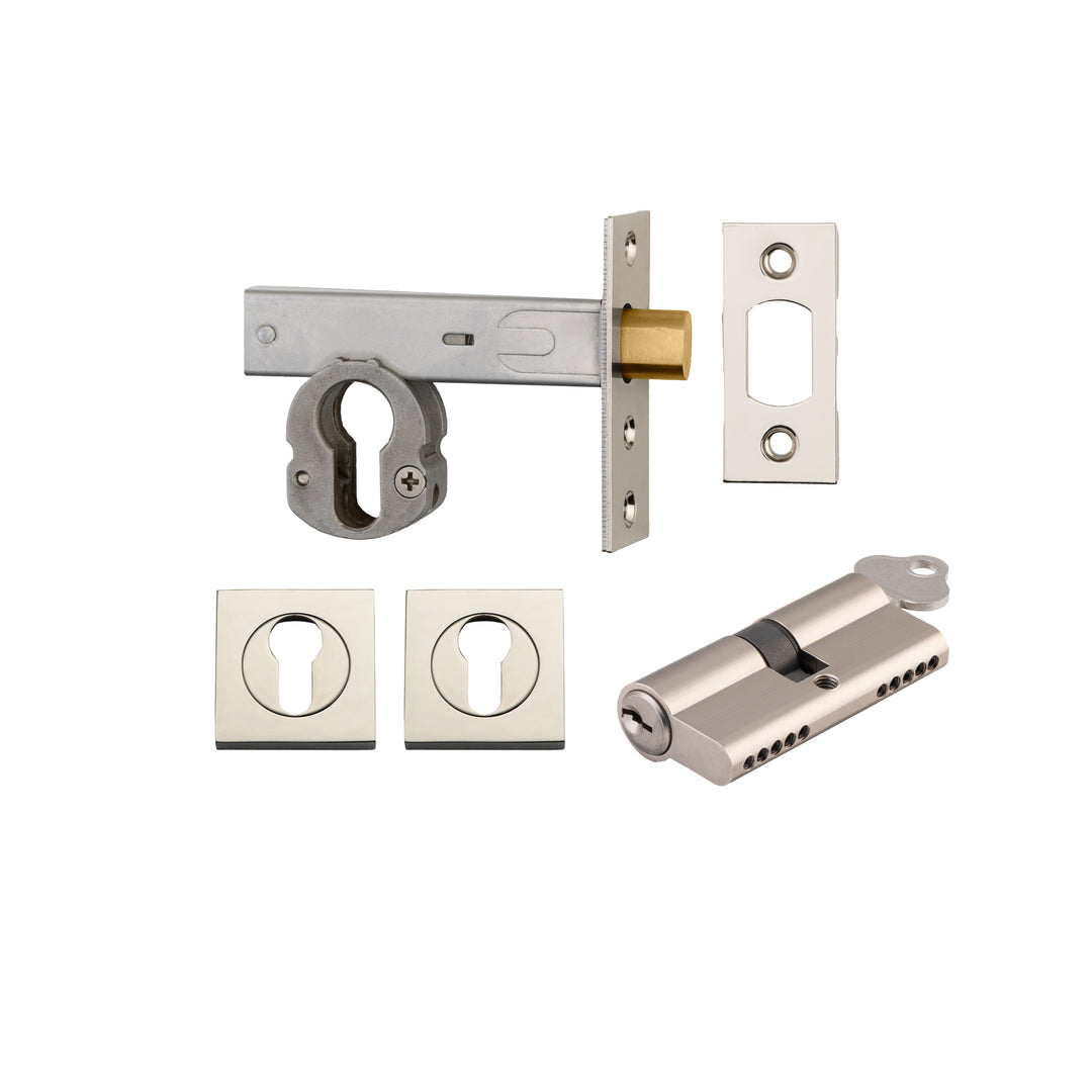 Euro Mortice Deadbolt Kit - 60mm Backset with Square Euro Escutcheon Key/Key Polished Nickel