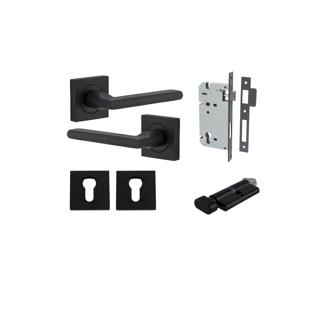 Baltimore Lever - Square Rose Entrance Kit with Separate High Security Lock Matt Black
