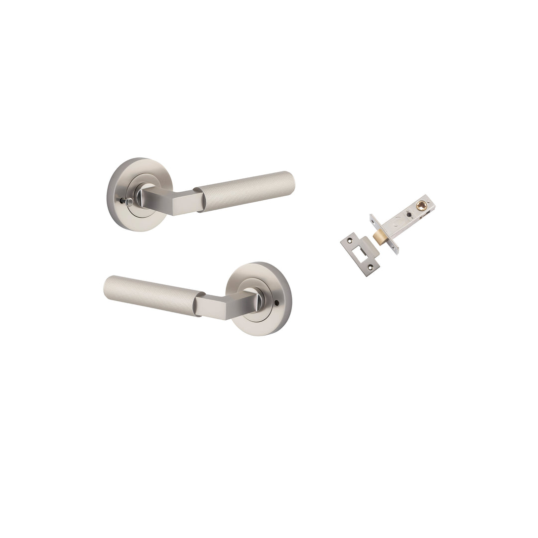 Brunswick Lever - Round Rose Privacy Kit (Inbuilt Privacy) Satin Nickel