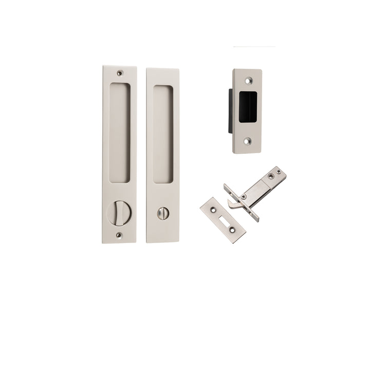 Rectangular Sliding Door Pull Privacy Kit with Privacy Turn Satin Nickel