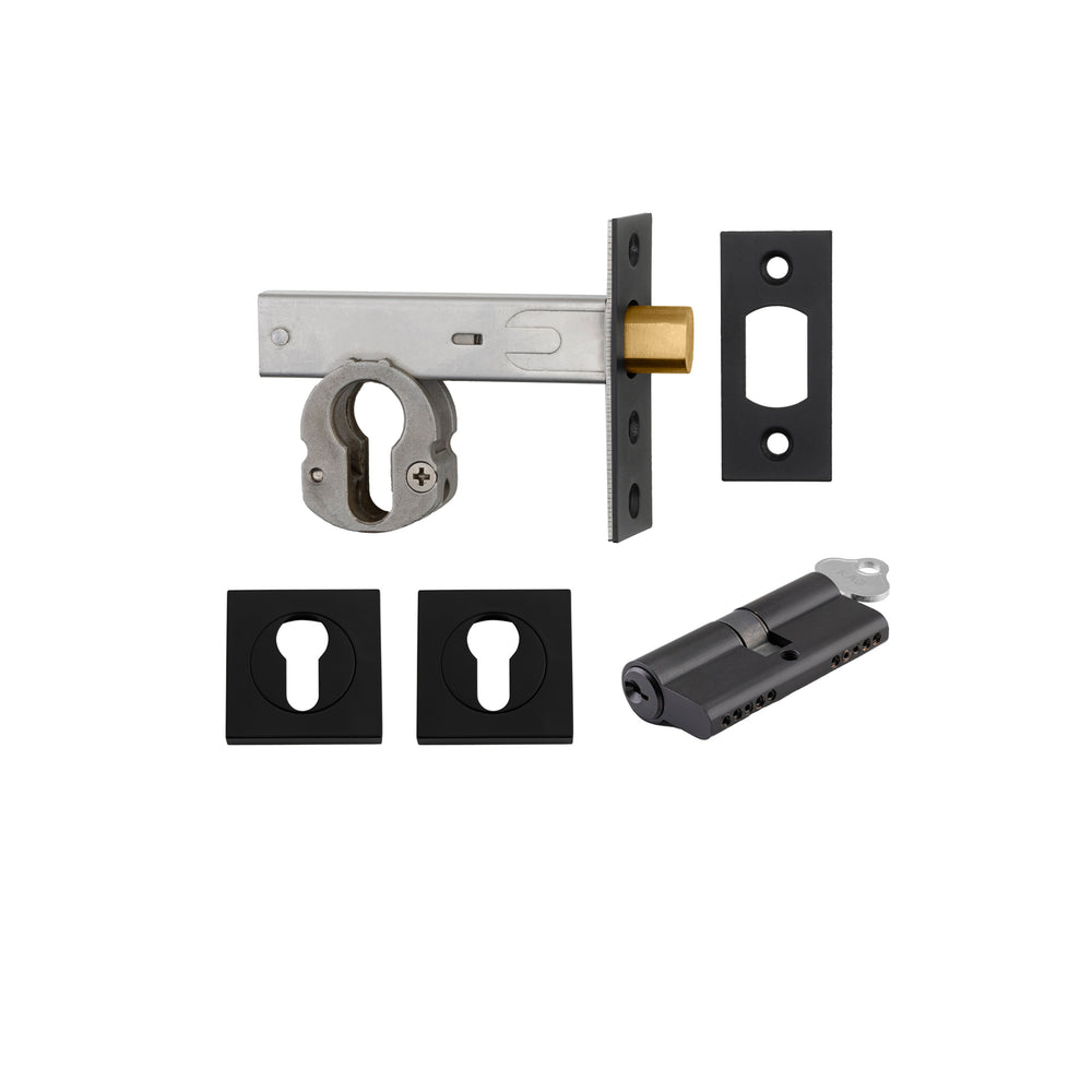 Euro Mortice Deadbolt Kit - 60mm Backset with Square Euro Escutcheon Key/Key Matt Black