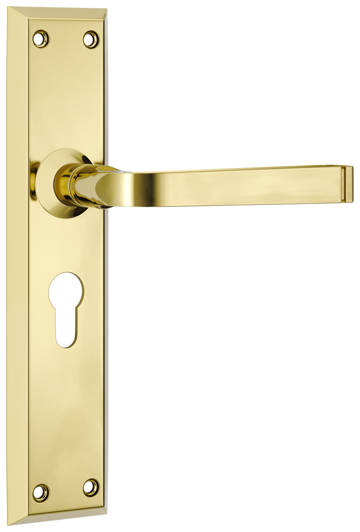 Door Lever Menton Euro Pair Polished Brass H225xW50xP75mm