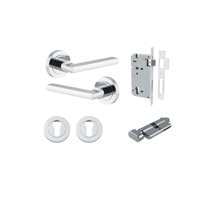 Baltimore Lever - Round Rose Entrance Kit with Separate High Security Lock Polished Chrome