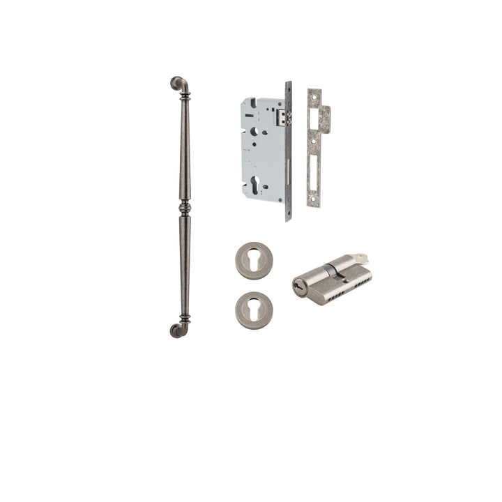 Sarlat Pull Handle - 600mm Entrance Kit with Separate High Security Lock Distressed Nickel
