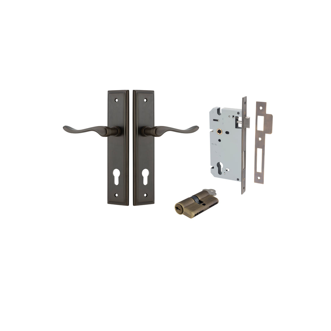 Stirling Lever - Stepped Backplate Entrance Kit with High Security Lock Signature Brass