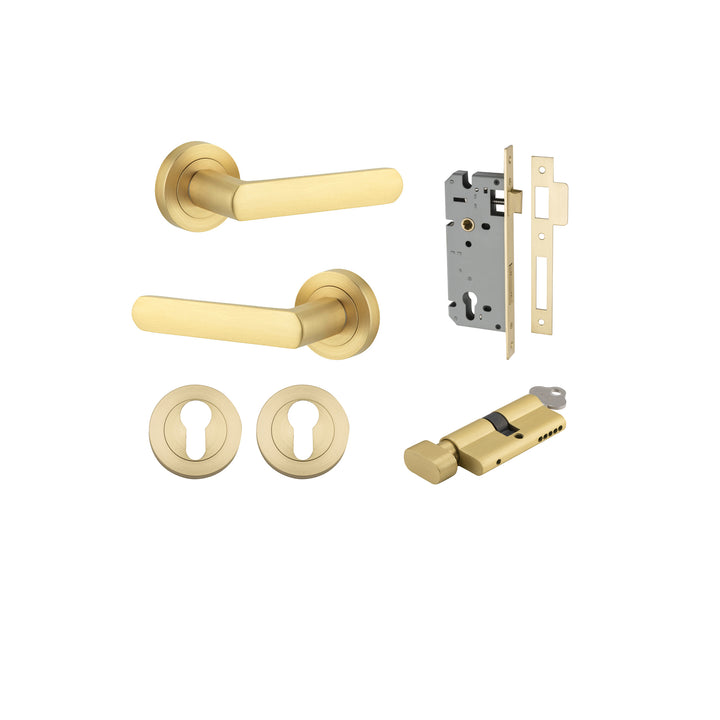 Osaka Lever - Round Rose Entrance Kit with Separate High Security Lock Brushed Gold PVD