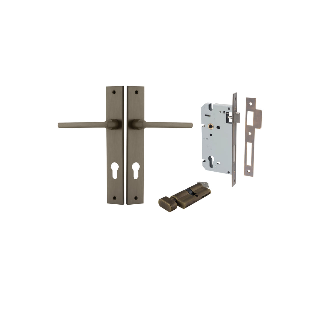 Baltimore Lever - Rectangular Backplate Entrance Kit with High Security Lock Signature Brass