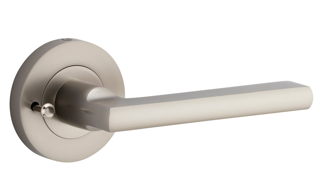 Baltimore Lever - Round Rose (Inbuilt Privacy) Satin Nickel