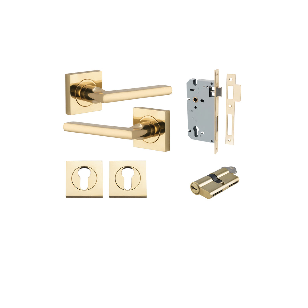 Baltimore Lever - Square Rose Entrance Kit with Separate High Security Lock Polished Brass
