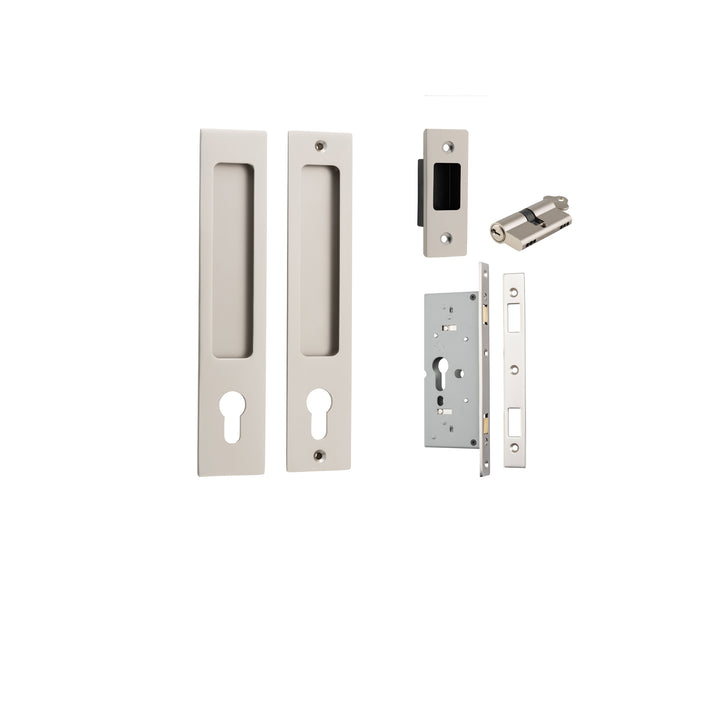 Rectangular Sliding Door Pull Entrance Kit with High Security Lock Satin Nickel