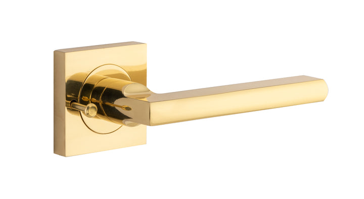 Baltimore Lever - Square Rose (Inbuilt Privacy) Polished Brass