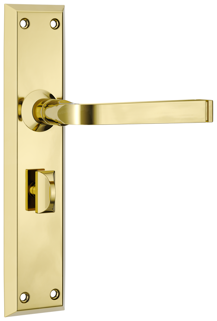 Door Lever Menton Privacy Pair Polished Brass H225xW50xP75mm with privacy adaptor