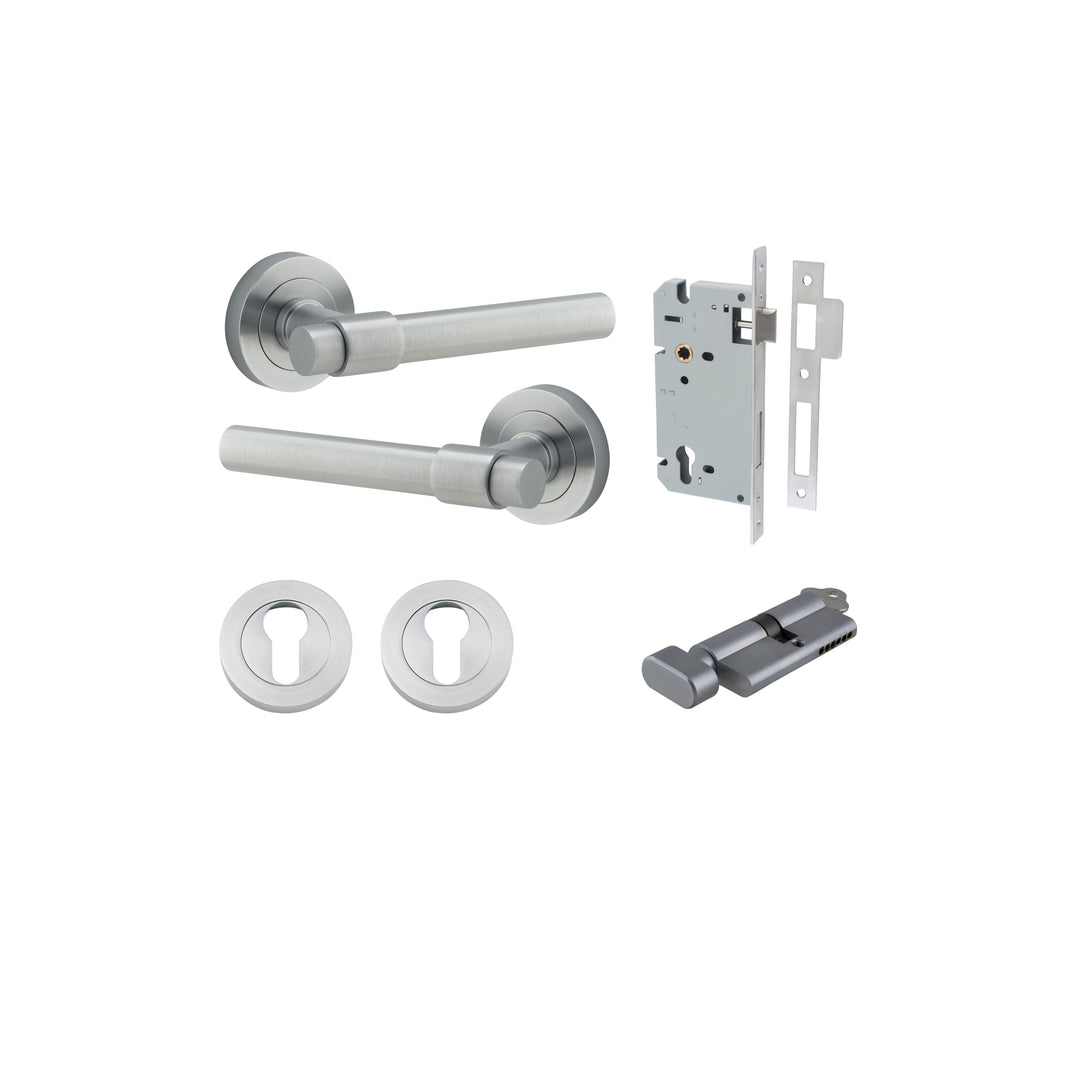 Helsinki Lever - Round Rose Entrance Kit with Separate High Security Lock Brushed Chrome