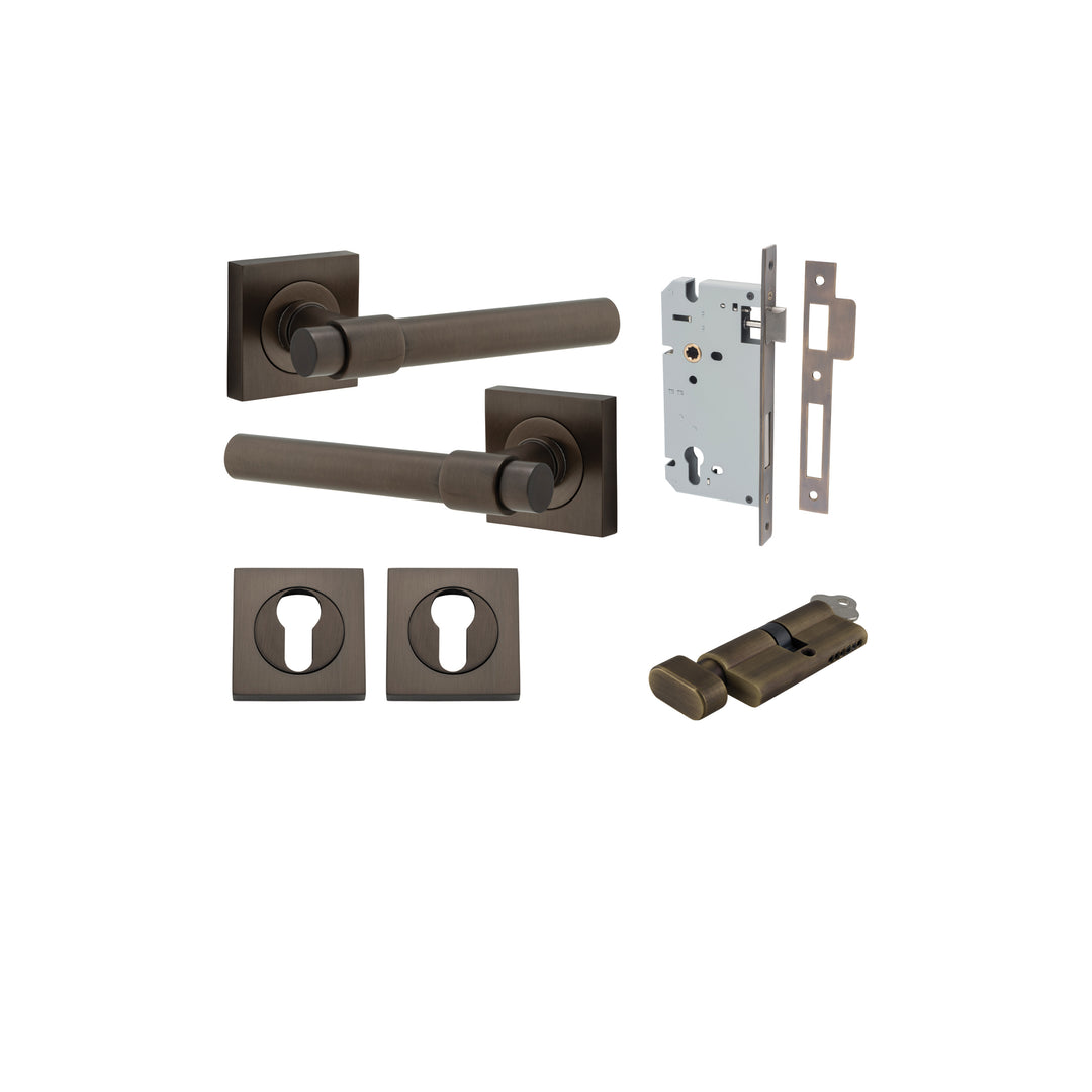 Helsinki Lever - Square Rose Entrance Kit with Separate High Security Lock Signature Brass
