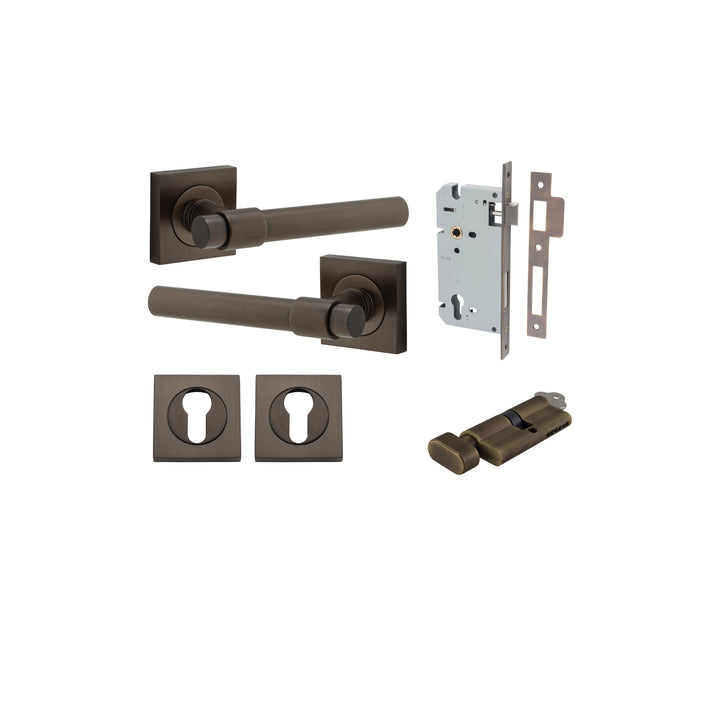 Helsinki Lever - Square Rose Entrance Kit with Separate High Security Lock Signature Brass