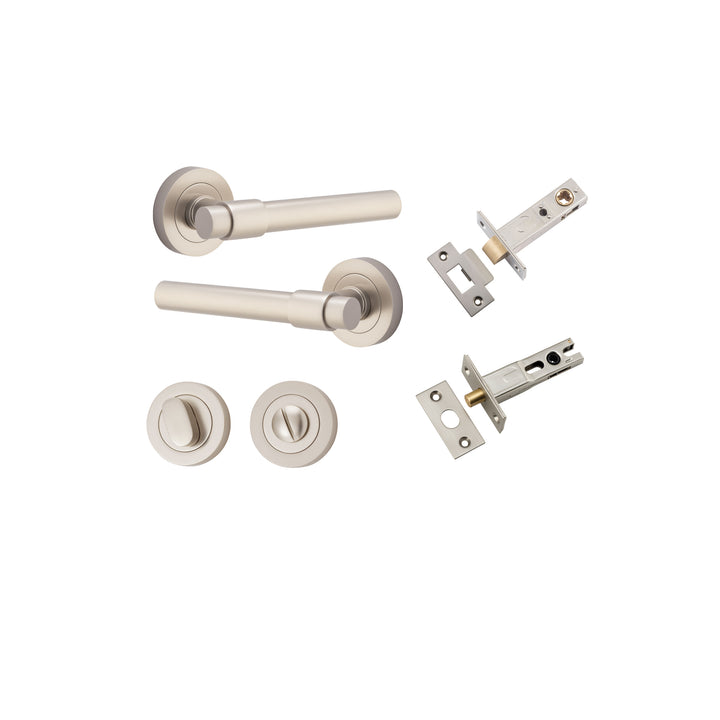 Helsinki Lever - Round Rose Privacy Kit with Separate Privacy Turn Satin Nickel