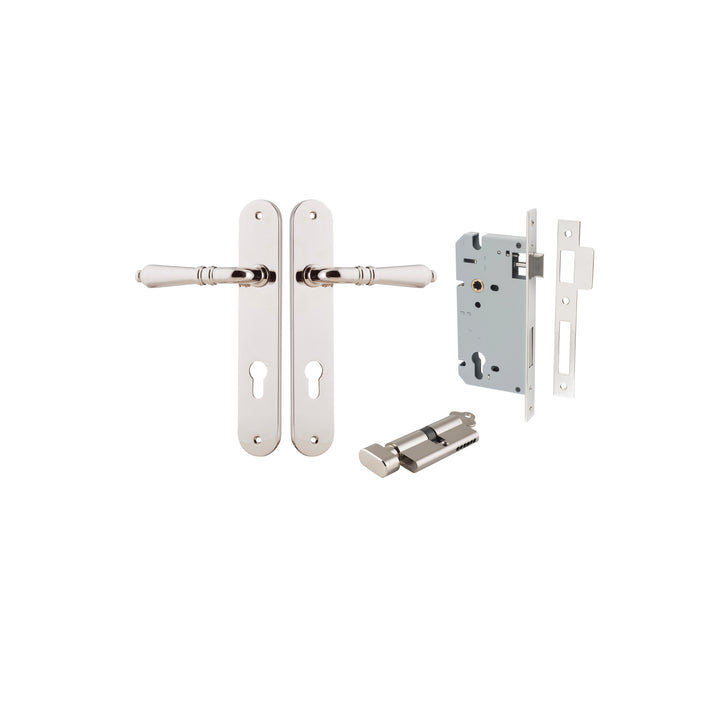Sarlat Lever - Oval Backplate Entrance Kit with High Security Lock Polished Nickel