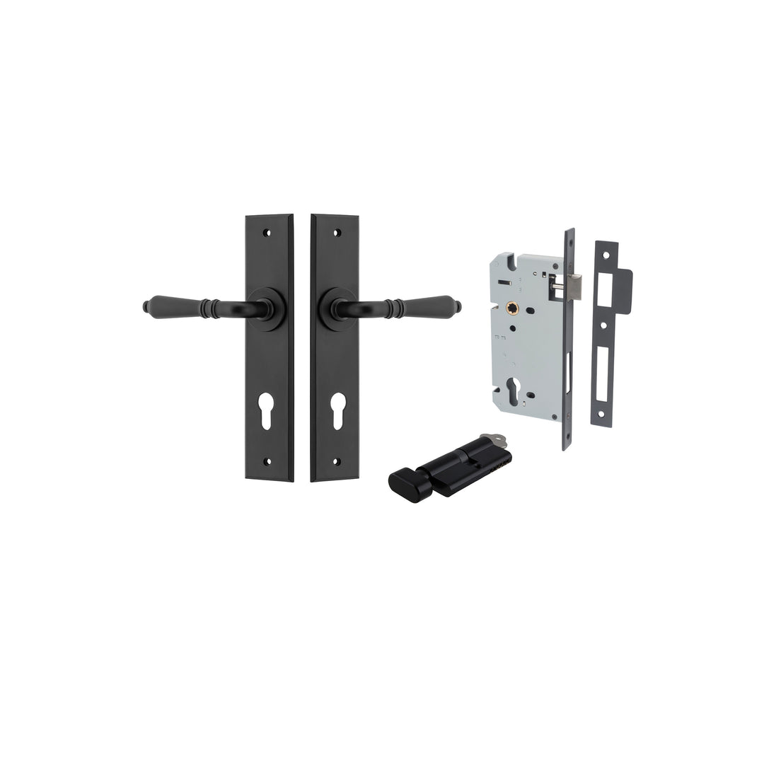 Sarlat Lever - Chamfered Backplate Entrance Kit with High Security Lock Matt Black