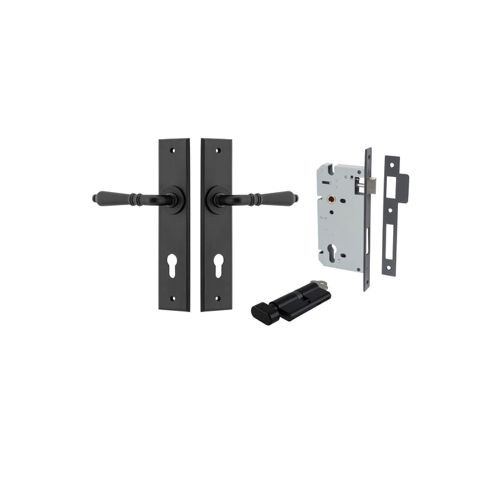 Sarlat Lever - Chamfered Backplate Entrance Kit with High Security Lock Matt Black