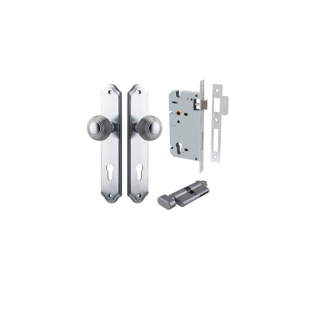 Guildford Knob - Shouldered Backplate Entrance Kit with High Security Lock Brushed Chrome