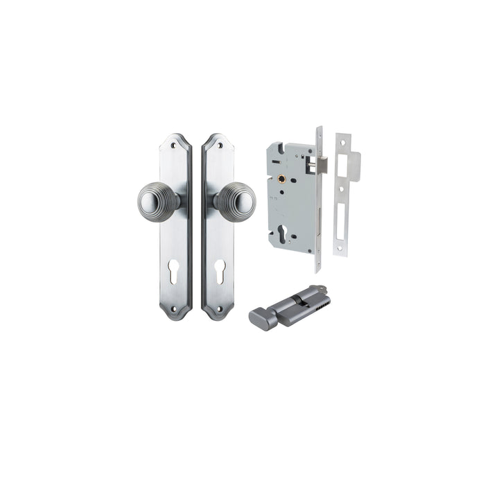 Guildford Knob - Shouldered Backplate Entrance Kit with High Security Lock Brushed Chrome