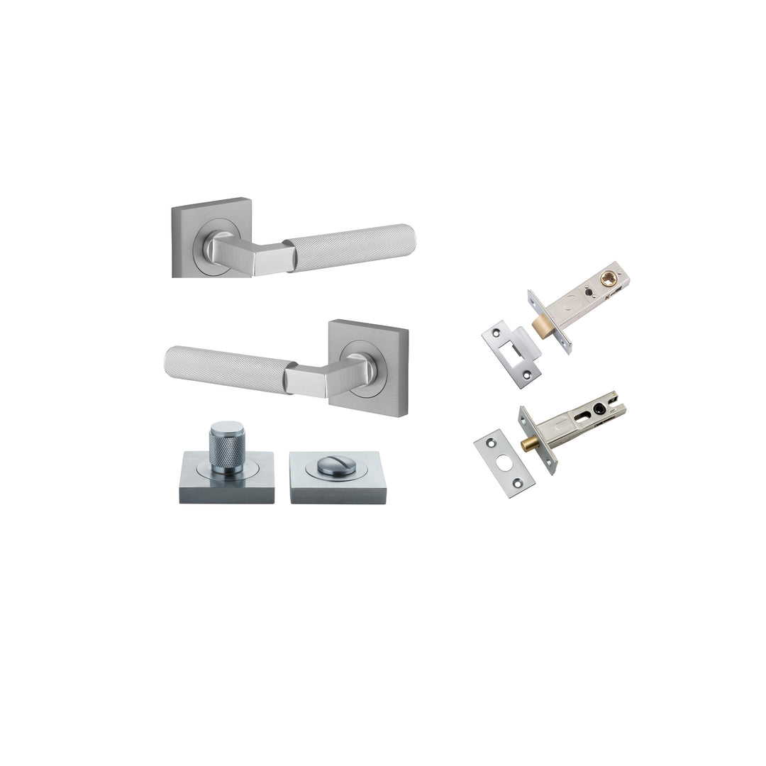 Brunswick Lever - Square Rose Privacy Kit Brushed Chrome