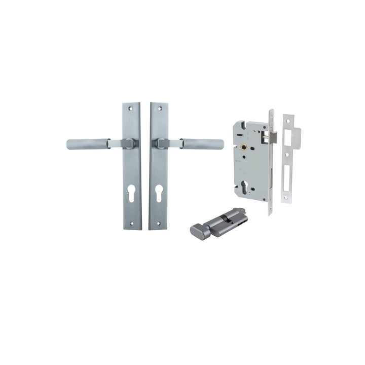 Brunswick Lever - Rectangular Backplate Entrance Kit with High Security Lock Brushed Chrome