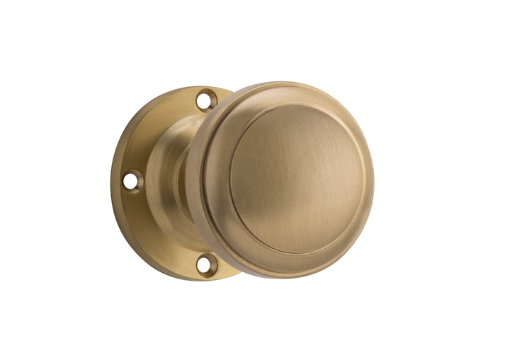 Door Knob Milton Round Rose Pair Unlacquered Satin Brass D54xP65mm BP57mm