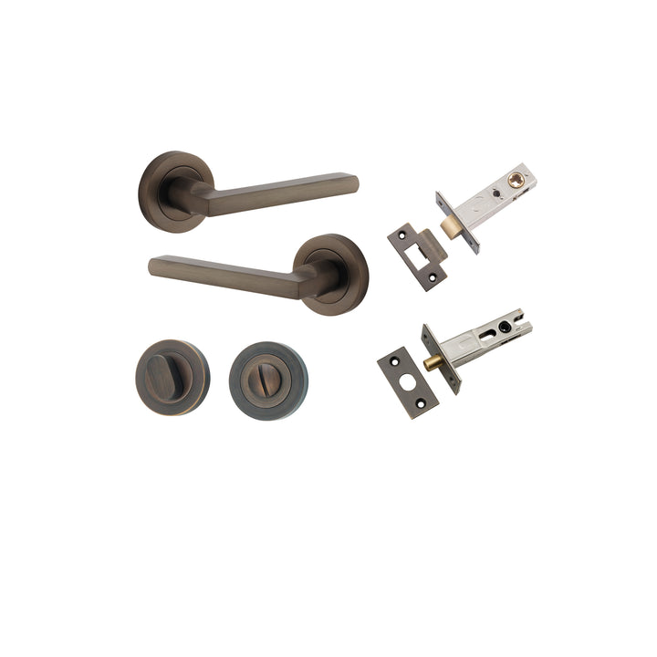 Baltimore Lever - Round Rose Privacy Kit with Separate Privacy Turn Signature Brass