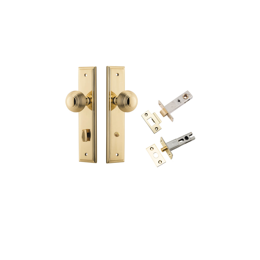 Guildford Knob - Stepped Backplate Privacy Kit with Privacy Turn Polished Brass