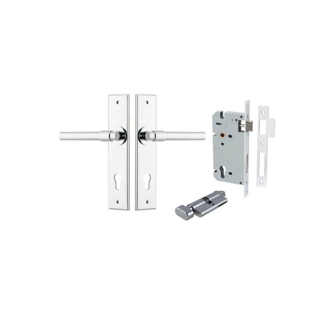 Helsinki Lever - Chamfered Backplate Entrance Kit with High Security Lock Polished Chrome