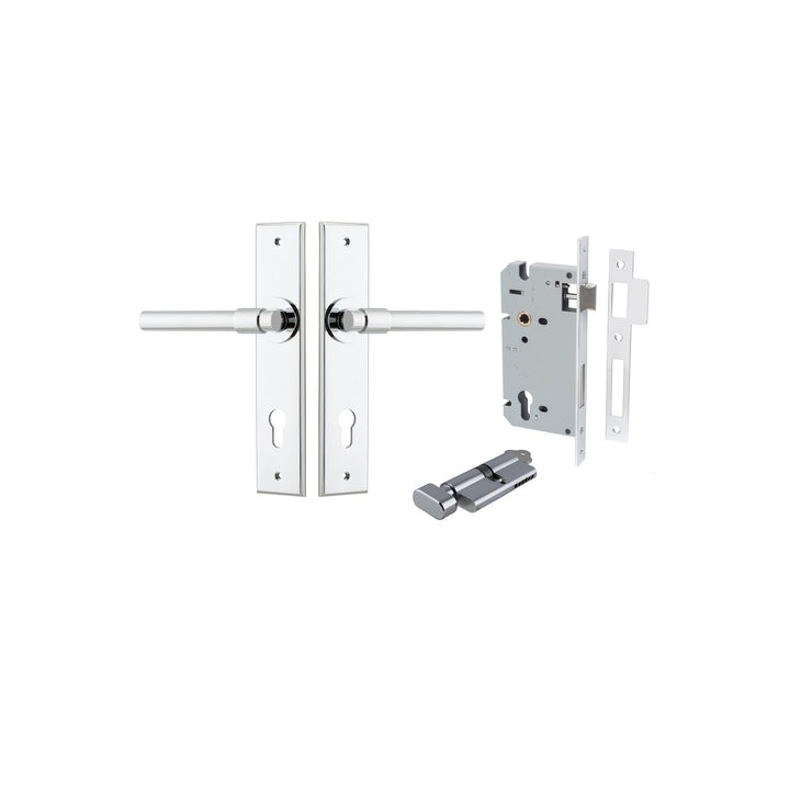 Helsinki Lever - Chamfered Backplate Entrance Kit with High Security Lock Polished Chrome