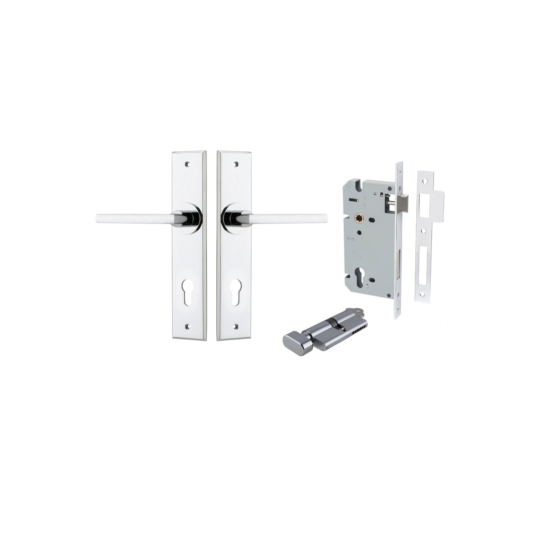 Baltimore Lever - Chamfered Backplate Entrance Kit with High Security Lock Polished Chrome