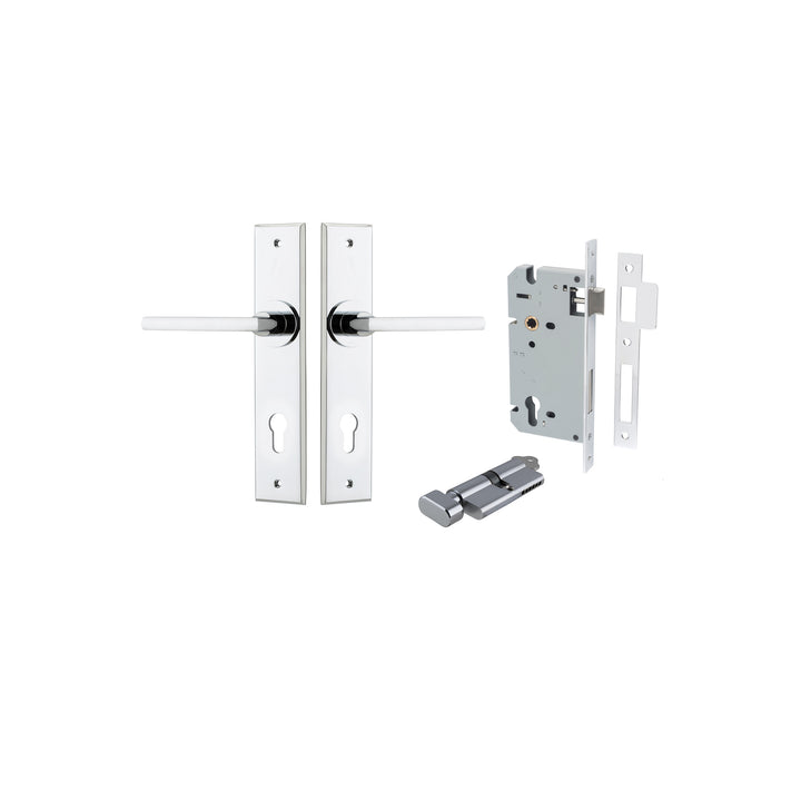 Baltimore Lever - Chamfered Backplate Entrance Kit with High Security Lock Polished Chrome