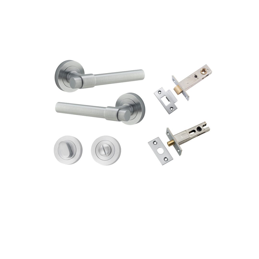 Helsinki Lever - Round Rose Privacy Kit with Separate Privacy Turn Brushed Chrome