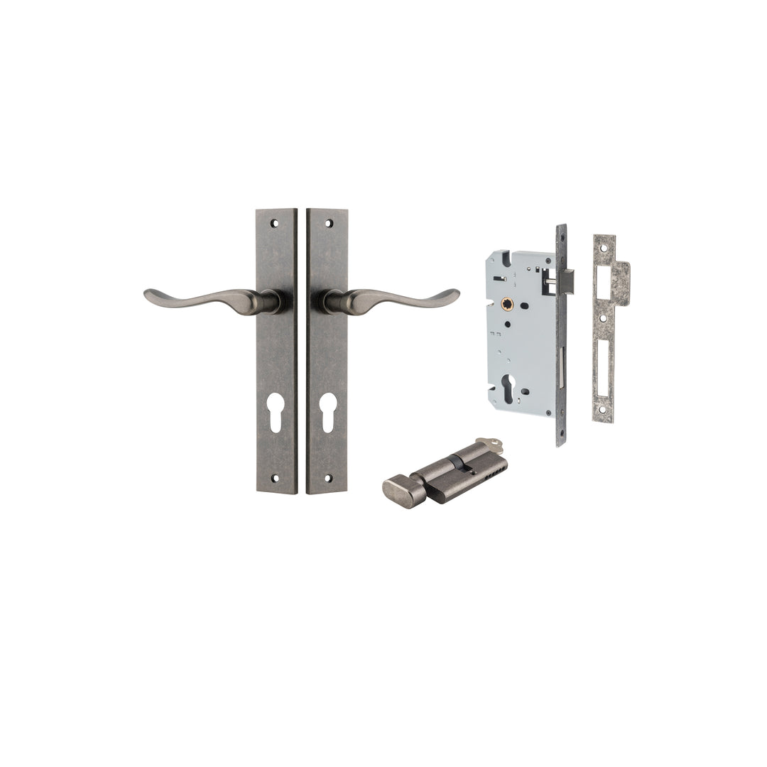 Stirling Lever - Rectangular Backplate Entrance Kit with High Security Lock Distressed Nickel