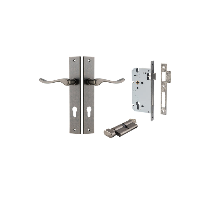 Stirling Lever - Rectangular Backplate Entrance Kit with High Security Lock Distressed Nickel