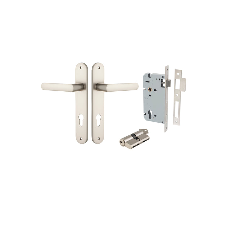 Osaka Lever - Oval Backplate Entrance Kit with High Security Lock Satin Nickel