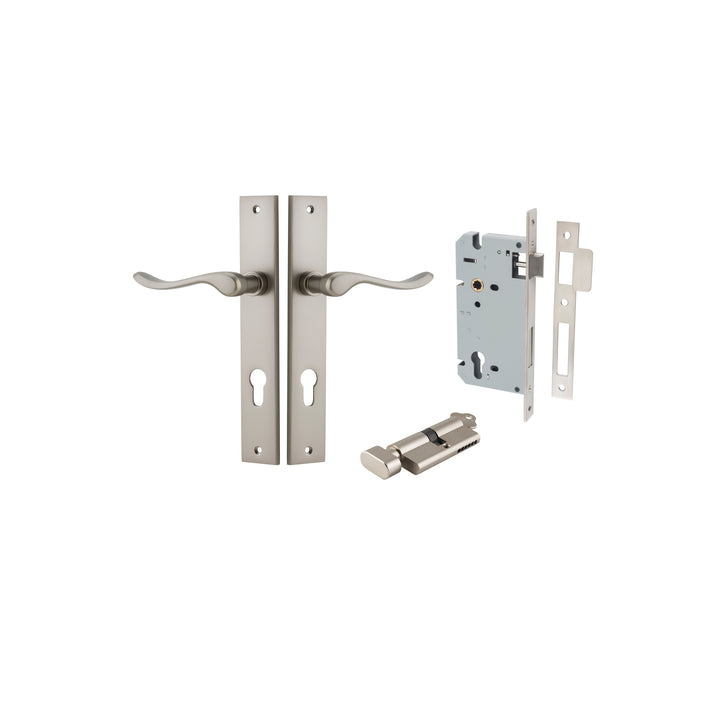 Stirling Lever - Rectangular Backplate Entrance Kit with High Security Lock Satin Nickel