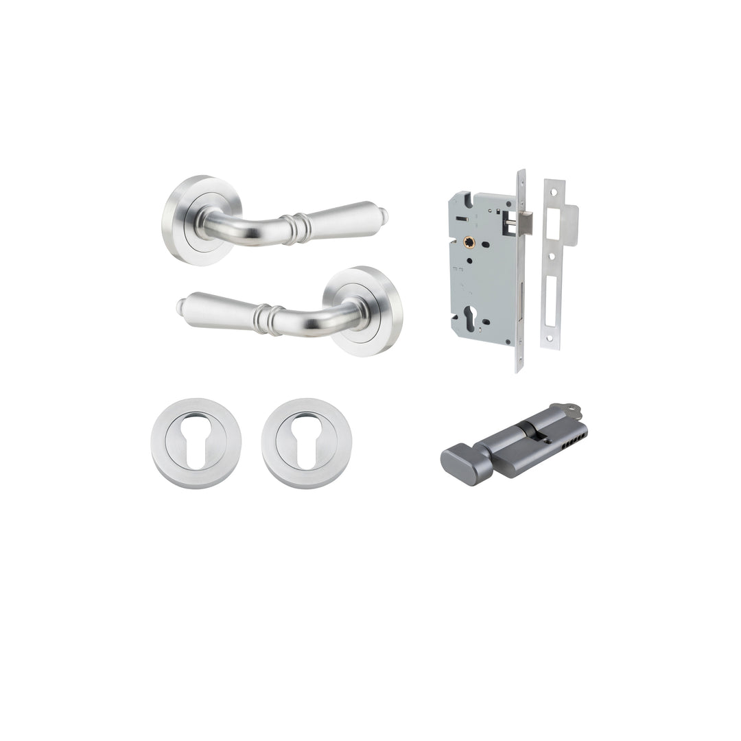 Sarlat Lever - Round Rose Entrance Kit with Separate High Security Lock Brushed Chrome