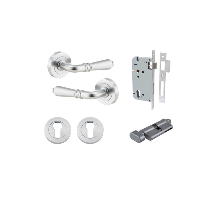 Sarlat Lever - Round Rose Entrance Kit with Separate High Security Lock Brushed Chrome