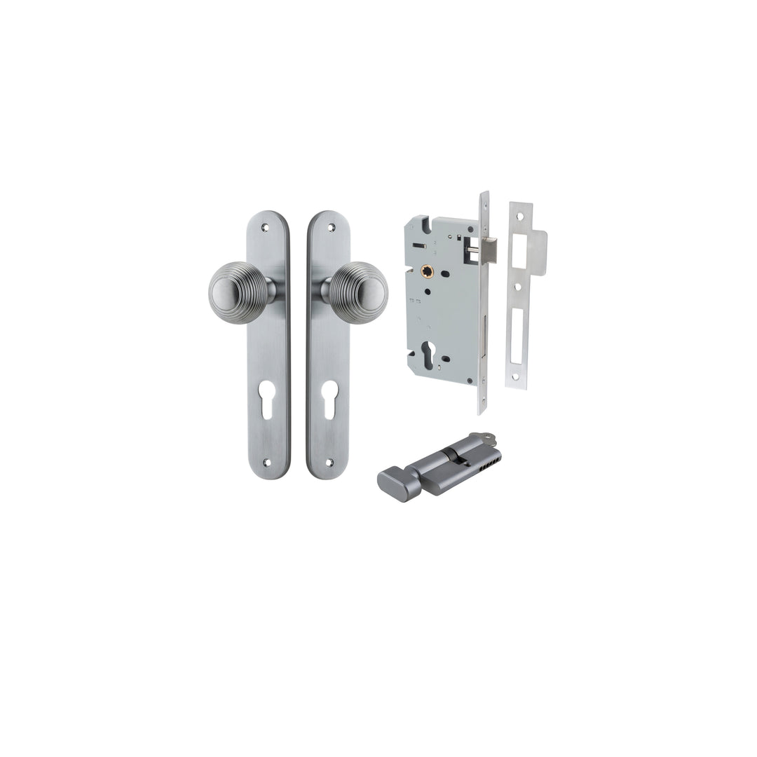 Guildford Knob - Oval Backplate Entrance Kit with High Security Lock Brushed Chrome