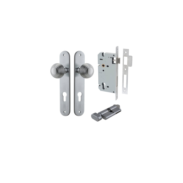 Guildford Knob - Oval Backplate Entrance Kit with High Security Lock Brushed Chrome