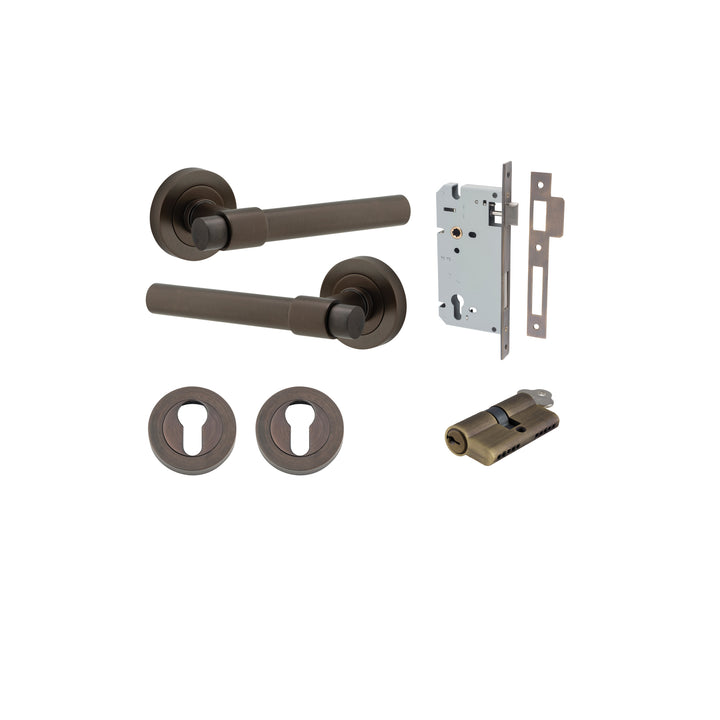 Helsinki Lever - Round Rose Entrance Kit with Separate High Security Lock Signature Brass