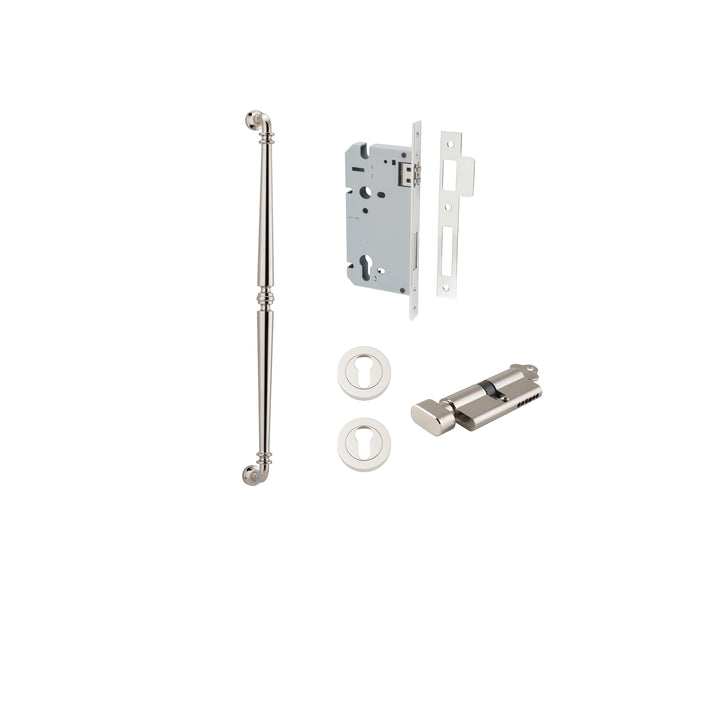 Sarlat Pull Handle - 600mm Entrance Kit with Separate High Security Lock Polished Nickel