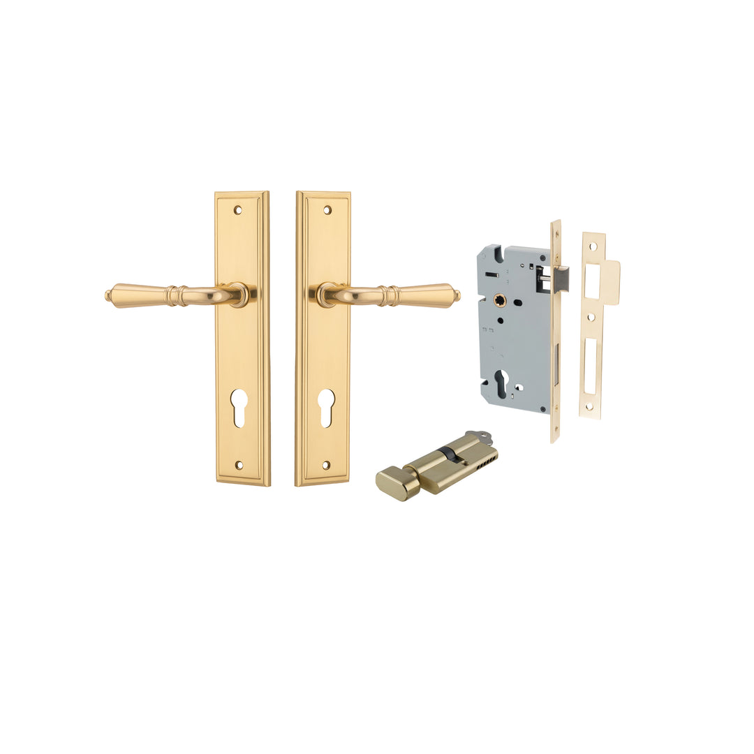 Sarlat Lever - Stepped Backplate Entrance Kit with High Security Lock Polished Brass
