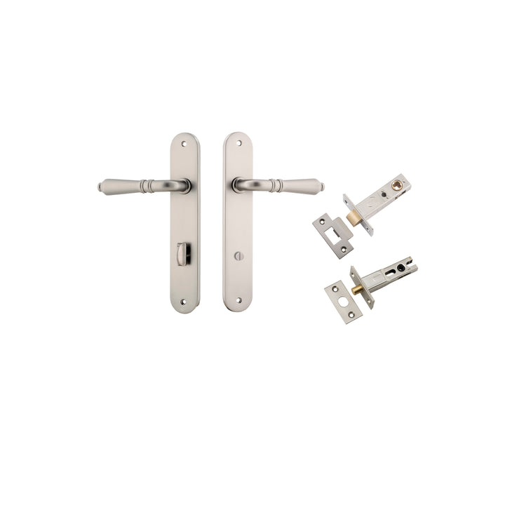 Sarlat Lever - Oval Backplate Privacy Kit with Privacy Turn Satin Nickel