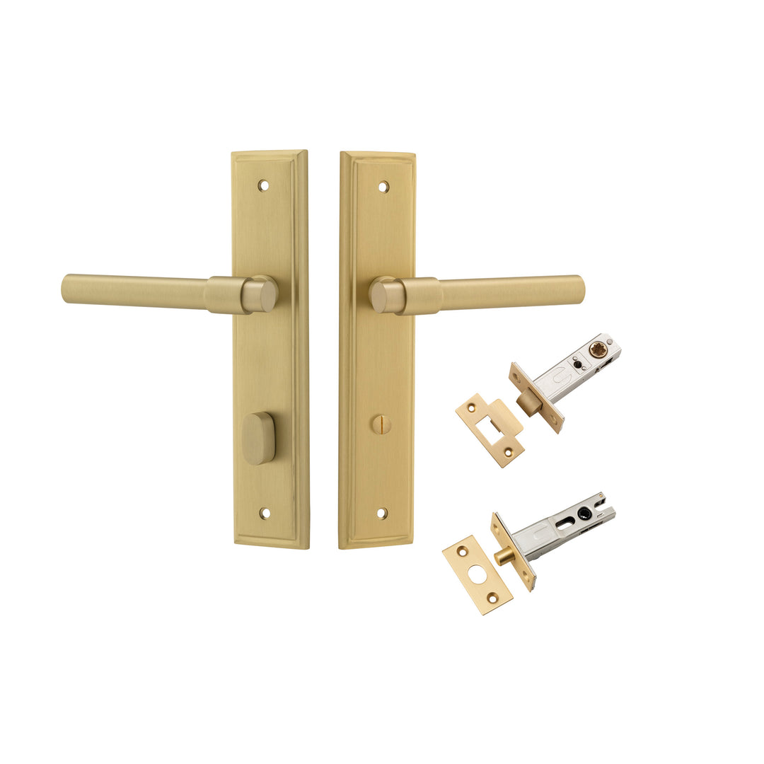 Helsinki Lever - Stepped Backplate Privacy Kit with Privacy Turn Brushed Gold PVD